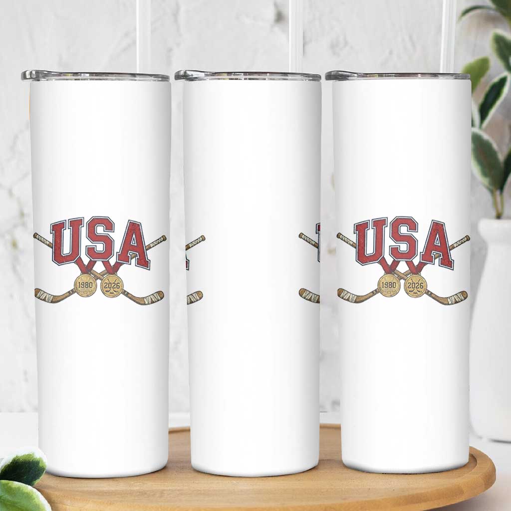 USA Ice Hockey Pride 1980 to 2026 Legacy Skinny Tumbler Patriotic American Champions