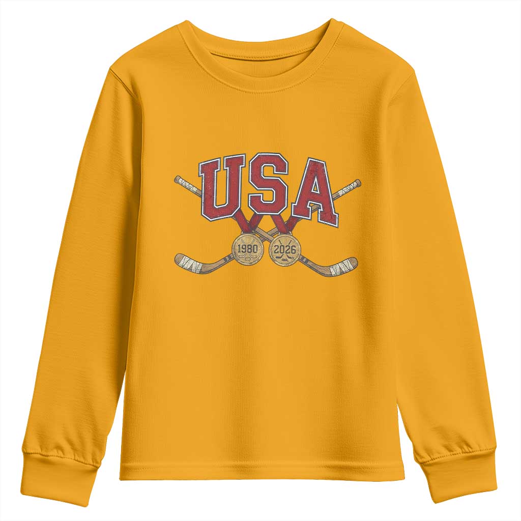 USA Ice Hockey Pride 1980 to 2026 Legacy Youth Sweatshirt Patriotic American Champions