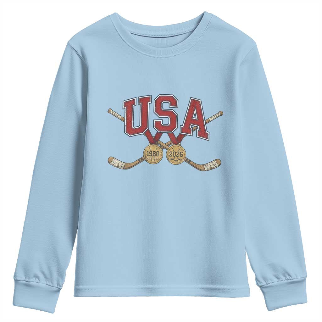 USA Ice Hockey Pride 1980 to 2026 Legacy Youth Sweatshirt Patriotic American Champions