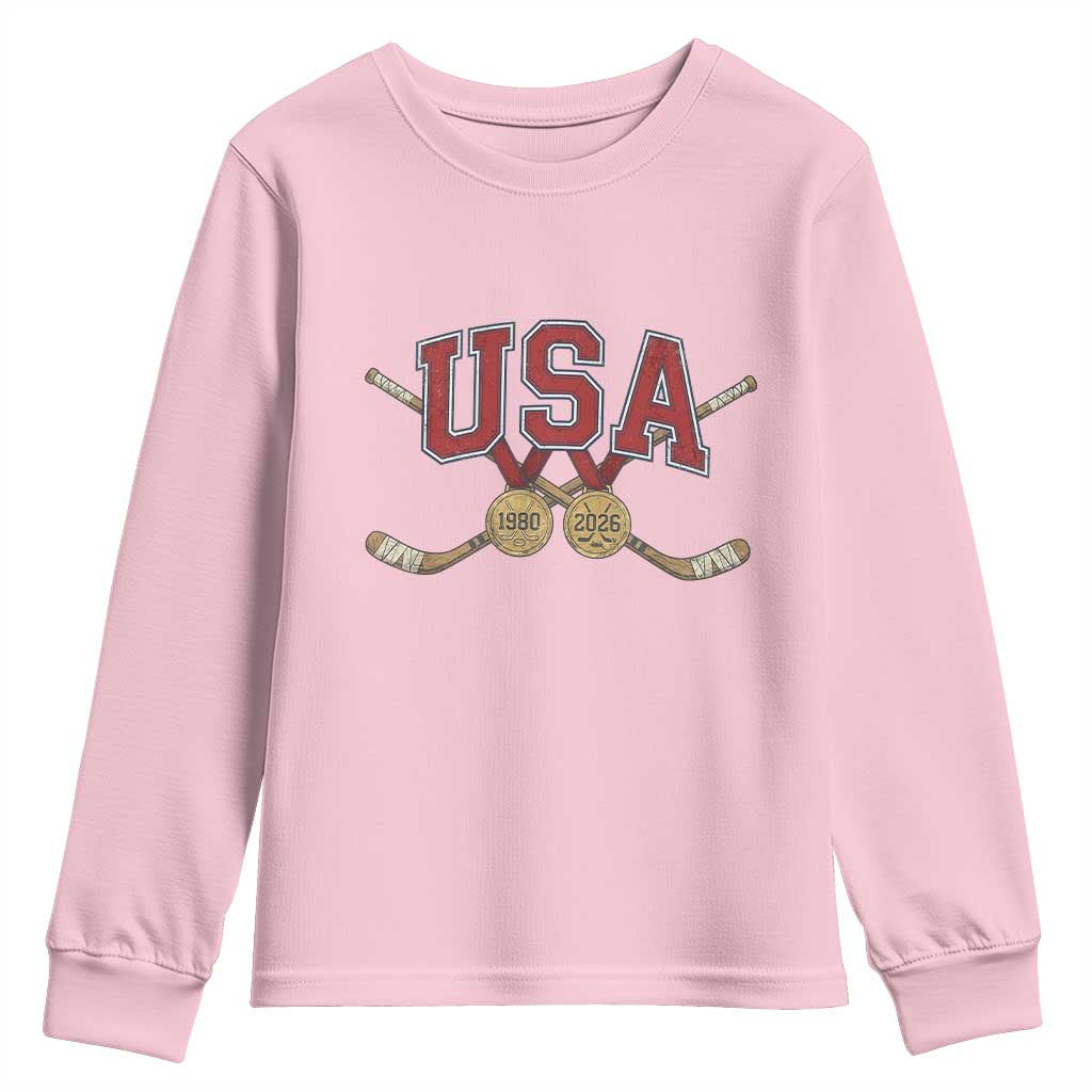 USA Ice Hockey Pride 1980 to 2026 Legacy Youth Sweatshirt Patriotic American Champions