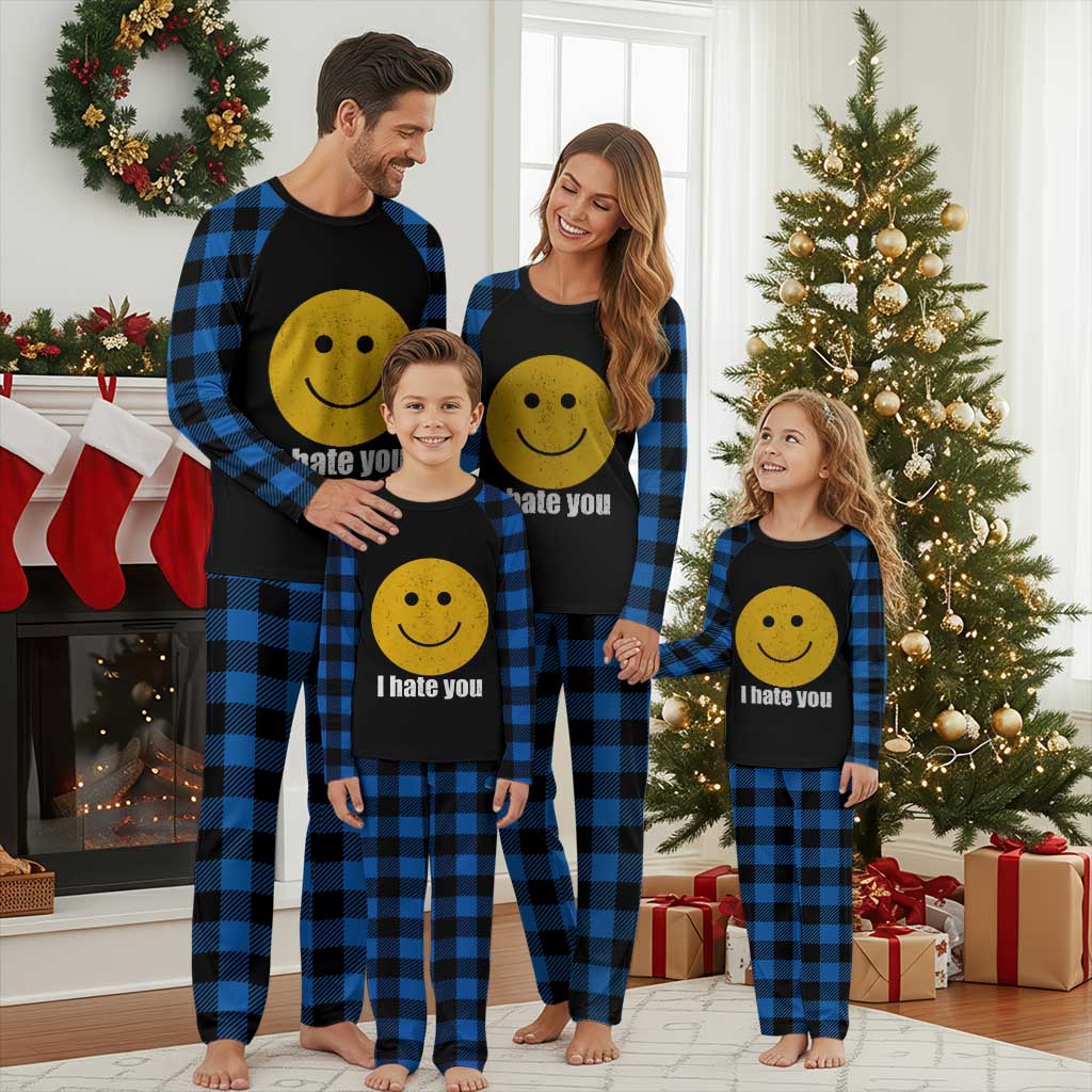I Hate You Meme Distressed Smiling Face Plaid Pajama Set Dark Humor Sarcastic Funny Attitude