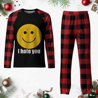 I Hate You Meme Distressed Smiling Face Plaid Pajama Set Dark Humor Sarcastic Funny Attitude