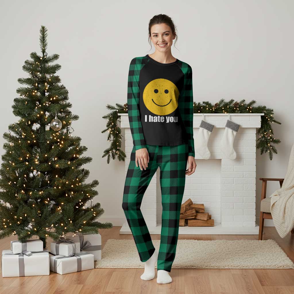 I Hate You Meme Distressed Smiling Face Plaid Pajama Set Dark Humor Sarcastic Funny Attitude