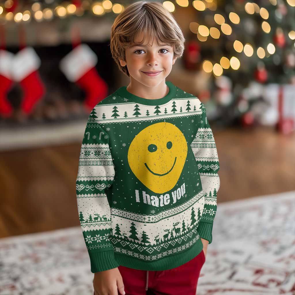 I Hate You Meme Distressed Smiling Face Ugly Christmas Sweater Dark Humor Sarcastic Funny Attitude
