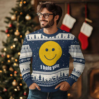 I Hate You Meme Distressed Smiling Face Ugly Christmas Sweater Dark Humor Sarcastic Funny Attitude