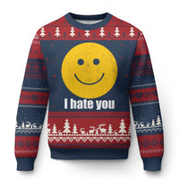 I Hate You Meme Distressed Smiling Face Ugly Christmas Sweater Dark Humor Sarcastic Funny Attitude
