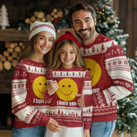 I Hate You Meme Distressed Smiling Face Ugly Christmas Sweater Dark Humor Sarcastic Funny Attitude