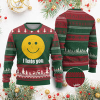 I Hate You Meme Distressed Smiling Face Ugly Christmas Sweater Dark Humor Sarcastic Funny Attitude