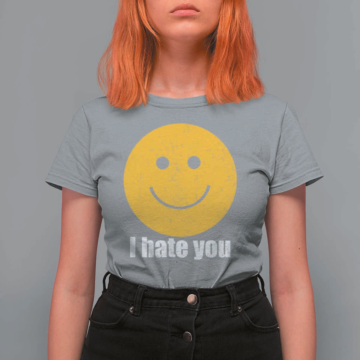 I Hate You Meme Distressed Smiling Face T Shirt For Women Dark Humor Sarcastic Funny Attitude