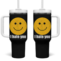 I Hate You Meme Distressed Smiling Face Tumbler With Handle Dark Humor Sarcastic Funny Attitude