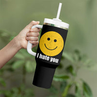 I Hate You Meme Distressed Smiling Face Tumbler With Handle Dark Humor Sarcastic Funny Attitude