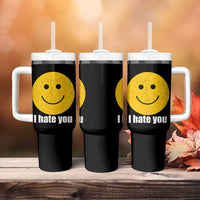 I Hate You Meme Distressed Smiling Face Tumbler With Handle Dark Humor Sarcastic Funny Attitude