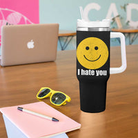 I Hate You Meme Distressed Smiling Face Tumbler With Handle Dark Humor Sarcastic Funny Attitude