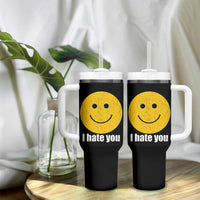 I Hate You Meme Distressed Smiling Face Tumbler With Handle Dark Humor Sarcastic Funny Attitude