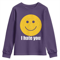 I Hate You Meme Distressed Smiling Face Youth Sweatshirt Dark Humor Sarcastic Funny Attitude