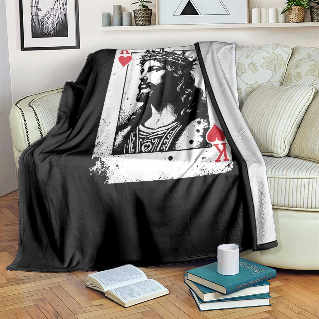 Jesus Is King Playing Card Graphic Throw Blanket King of Hearts Christian Faith