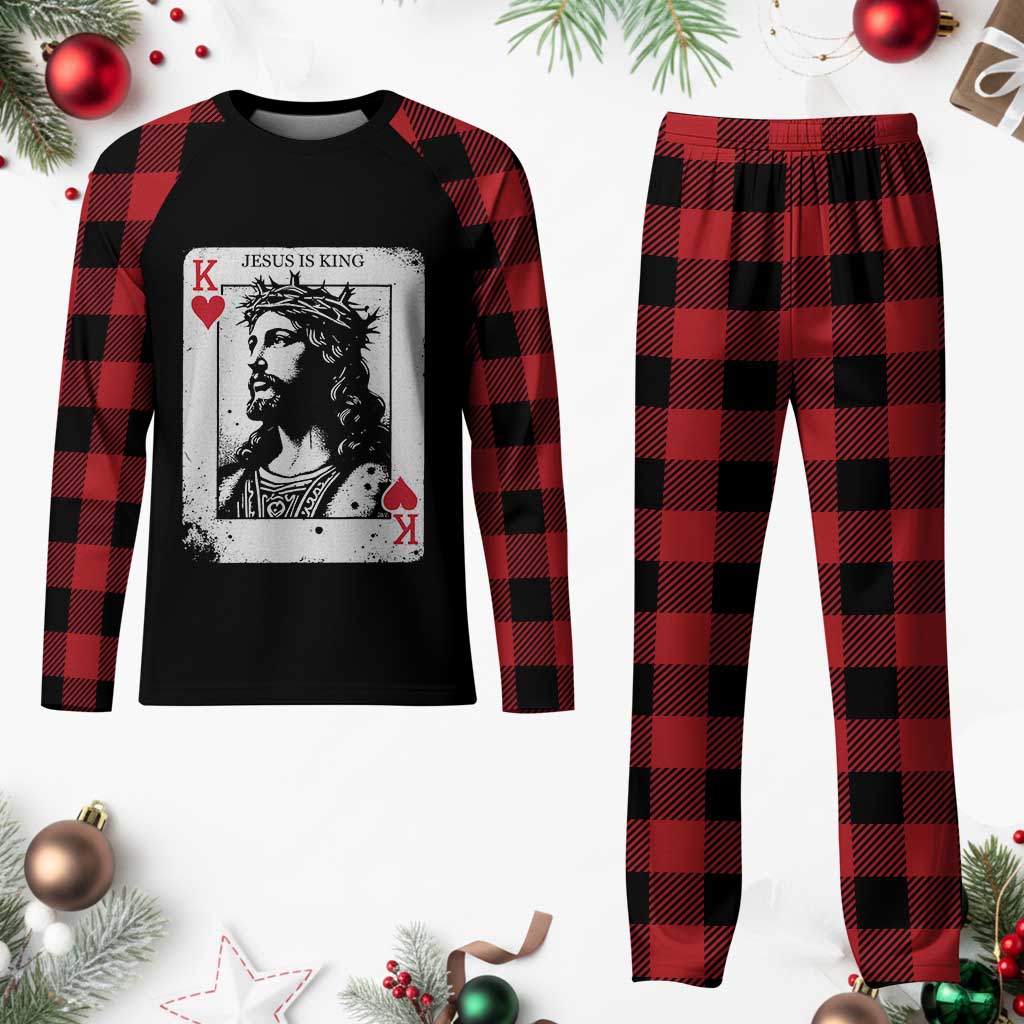 Jesus Is King Playing Card Graphic Plaid Pajama Set King of Hearts Christian Faith
