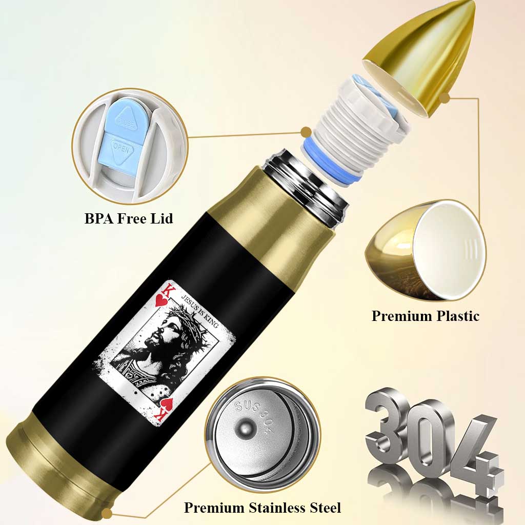 Jesus Is King Playing Card Graphic Bullet Tumbler King of Hearts Christian Faith