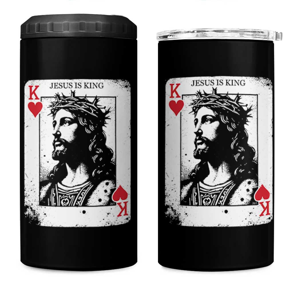 Jesus Is King Playing Card Graphic 4 in 1 Can Cooler Tumbler King of Hearts Christian Faith
