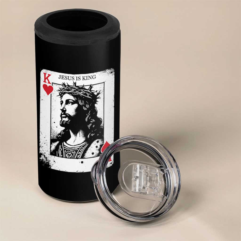 Jesus Is King Playing Card Graphic 4 in 1 Can Cooler Tumbler King of Hearts Christian Faith