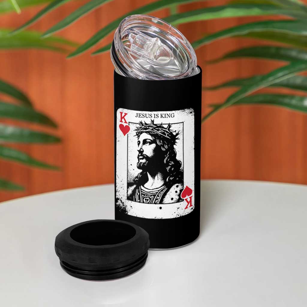Jesus Is King Playing Card Graphic 4 in 1 Can Cooler Tumbler King of Hearts Christian Faith