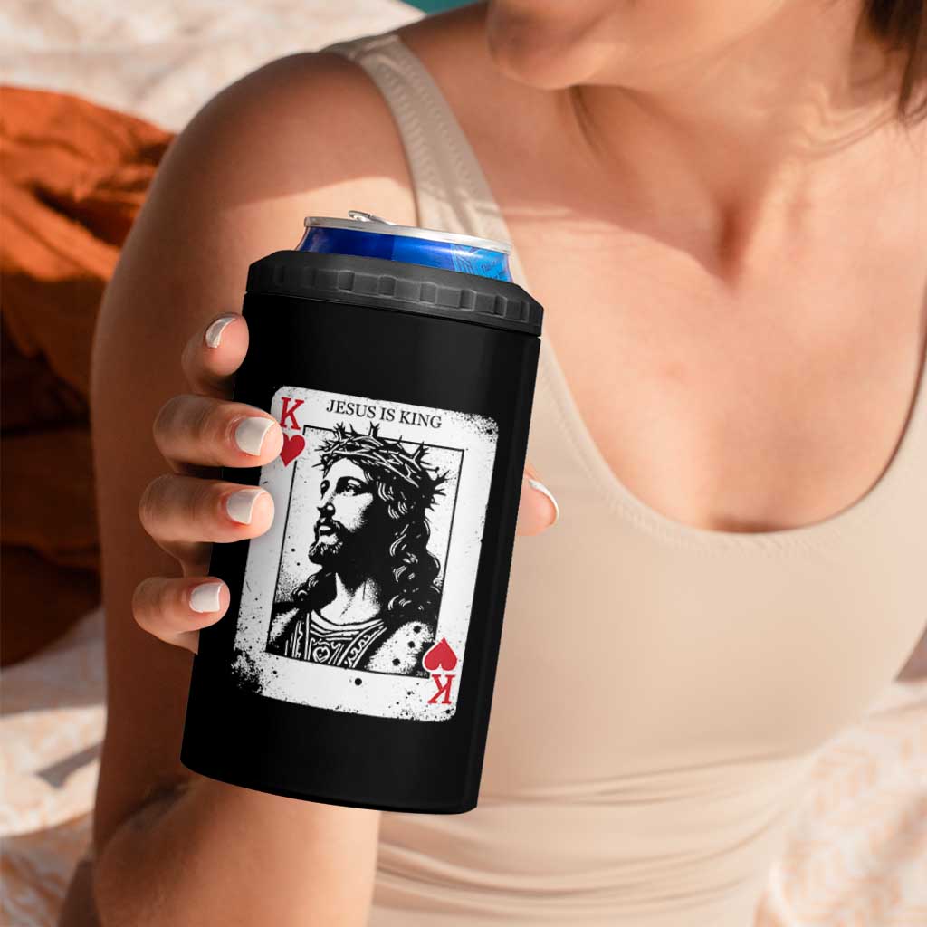 Jesus Is King Playing Card Graphic 4 in 1 Can Cooler Tumbler King of Hearts Christian Faith