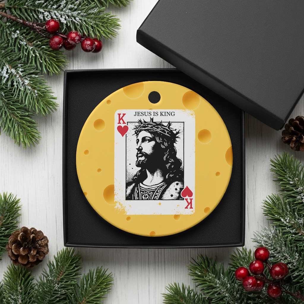 Jesus Is King Playing Card Graphic Ceramic Ornament King of Hearts Christian Faith