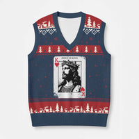 Jesus Is King Playing Card Graphic V-Neck Knit Sweater Vest King of Hearts Christian Faith