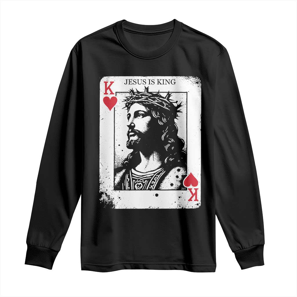 Jesus Is King Playing Card Graphic Long Sleeve Shirt King of Hearts Christian Faith