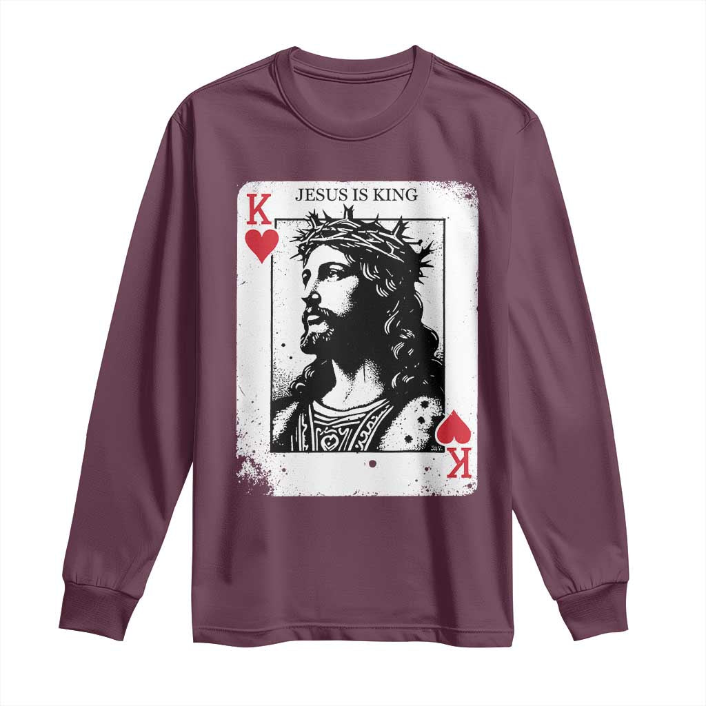 Jesus Is King Playing Card Graphic Long Sleeve Shirt King of Hearts Christian Faith