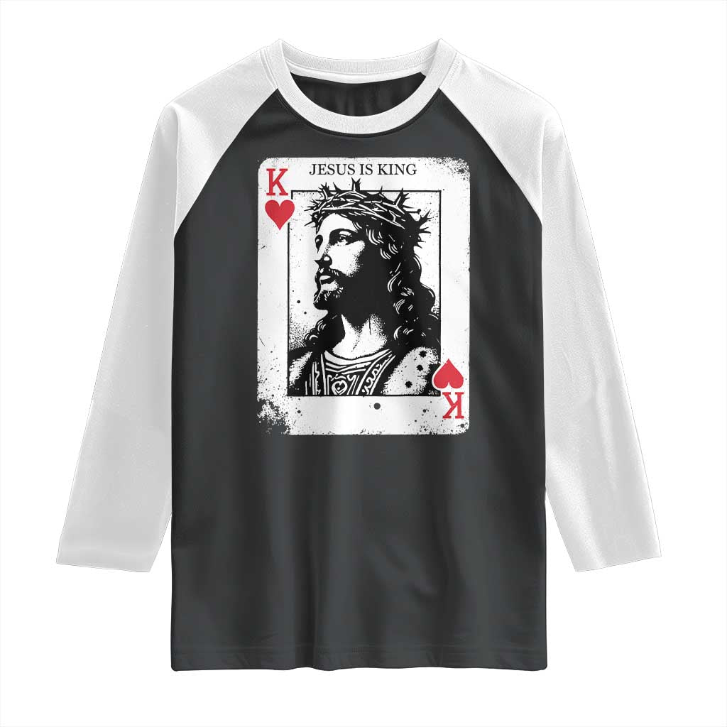 Jesus Is King Playing Card Graphic Raglan Shirt King of Hearts Christian Faith