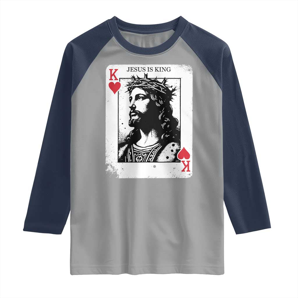 Jesus Is King Playing Card Graphic Raglan Shirt King of Hearts Christian Faith