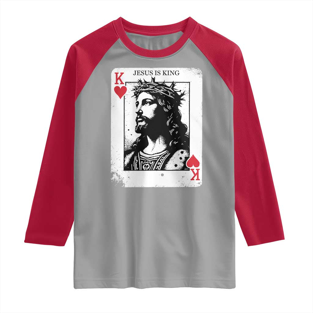 Jesus Is King Playing Card Graphic Raglan Shirt King of Hearts Christian Faith