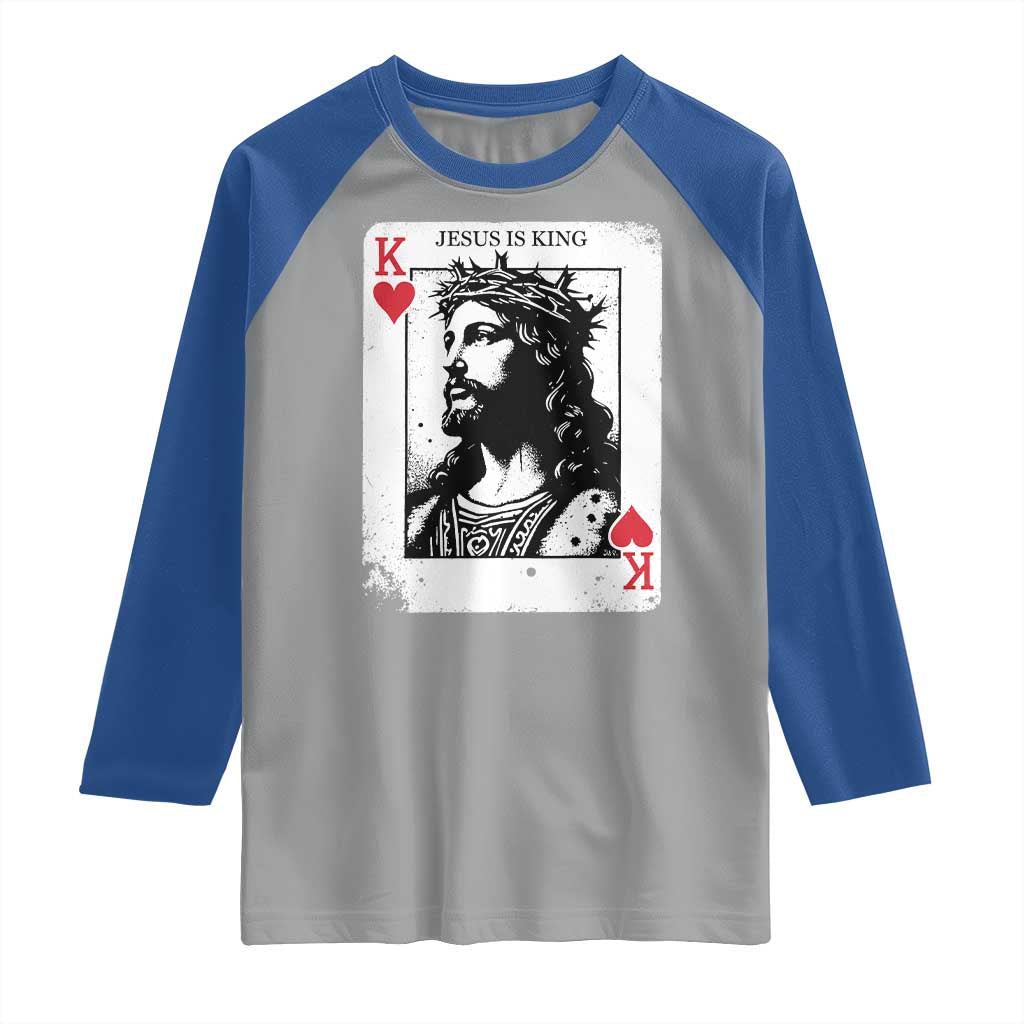 Jesus Is King Playing Card Graphic Raglan Shirt King of Hearts Christian Faith