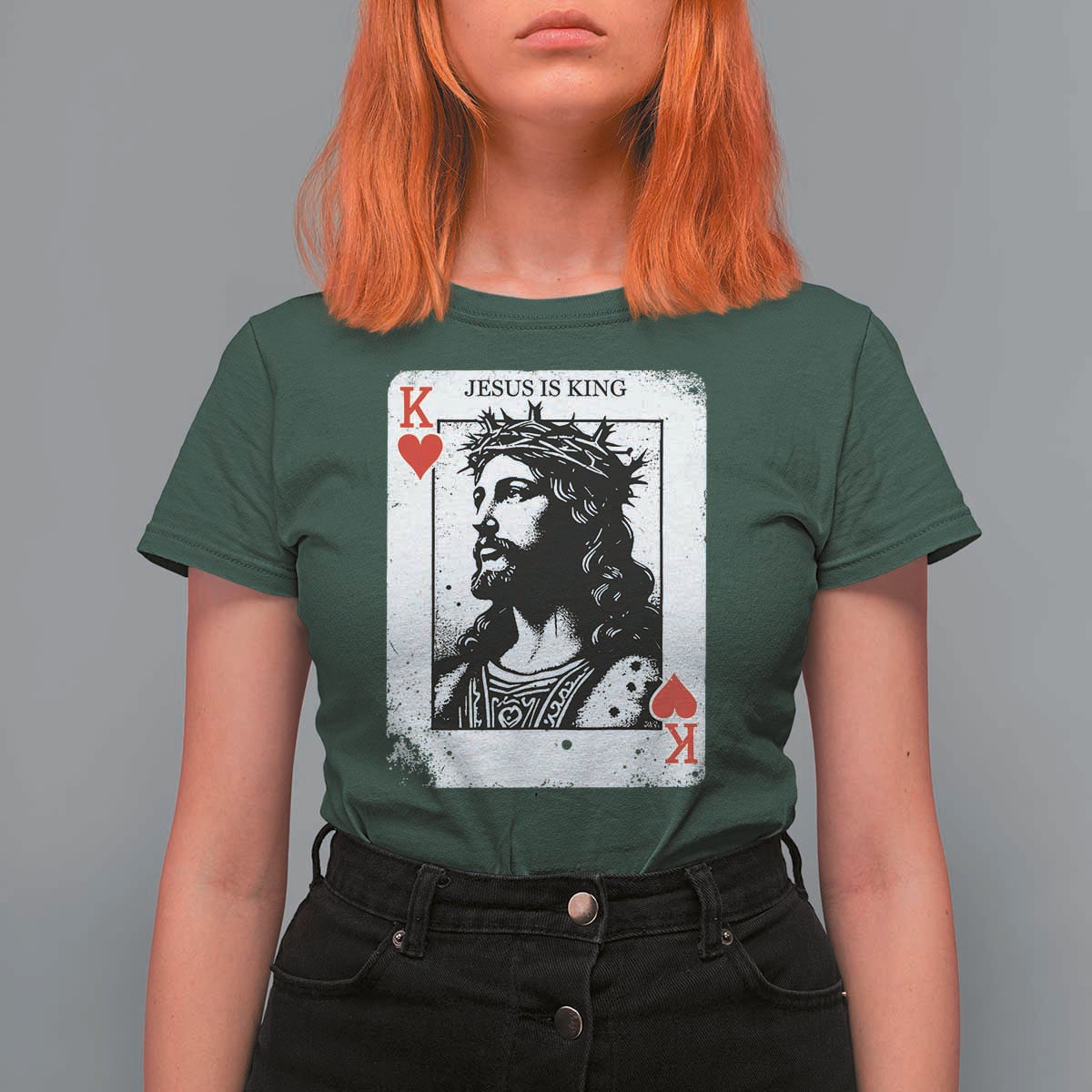 Jesus Is King Playing Card Graphic T Shirt For Women King of Hearts Christian Faith