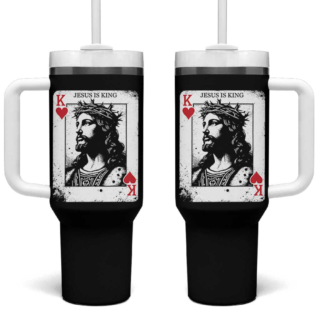Jesus Is King Playing Card Graphic Tumbler With Handle King of Hearts Christian Faith