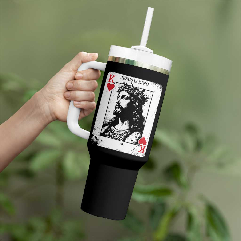 Jesus Is King Playing Card Graphic Tumbler With Handle King of Hearts Christian Faith