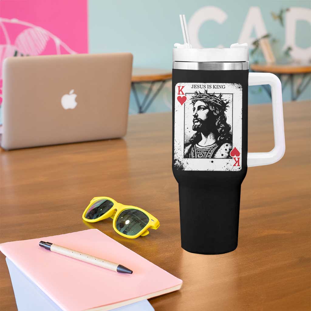 Jesus Is King Playing Card Graphic Tumbler With Handle King of Hearts Christian Faith