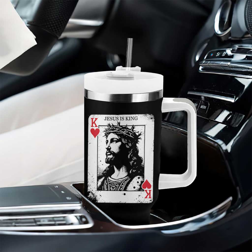 Jesus Is King Playing Card Graphic Tumbler With Handle King of Hearts Christian Faith
