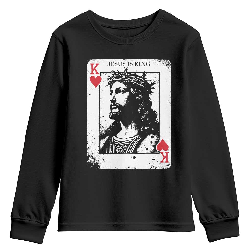 Jesus Is King Playing Card Graphic Youth Sweatshirt King of Hearts Christian Faith