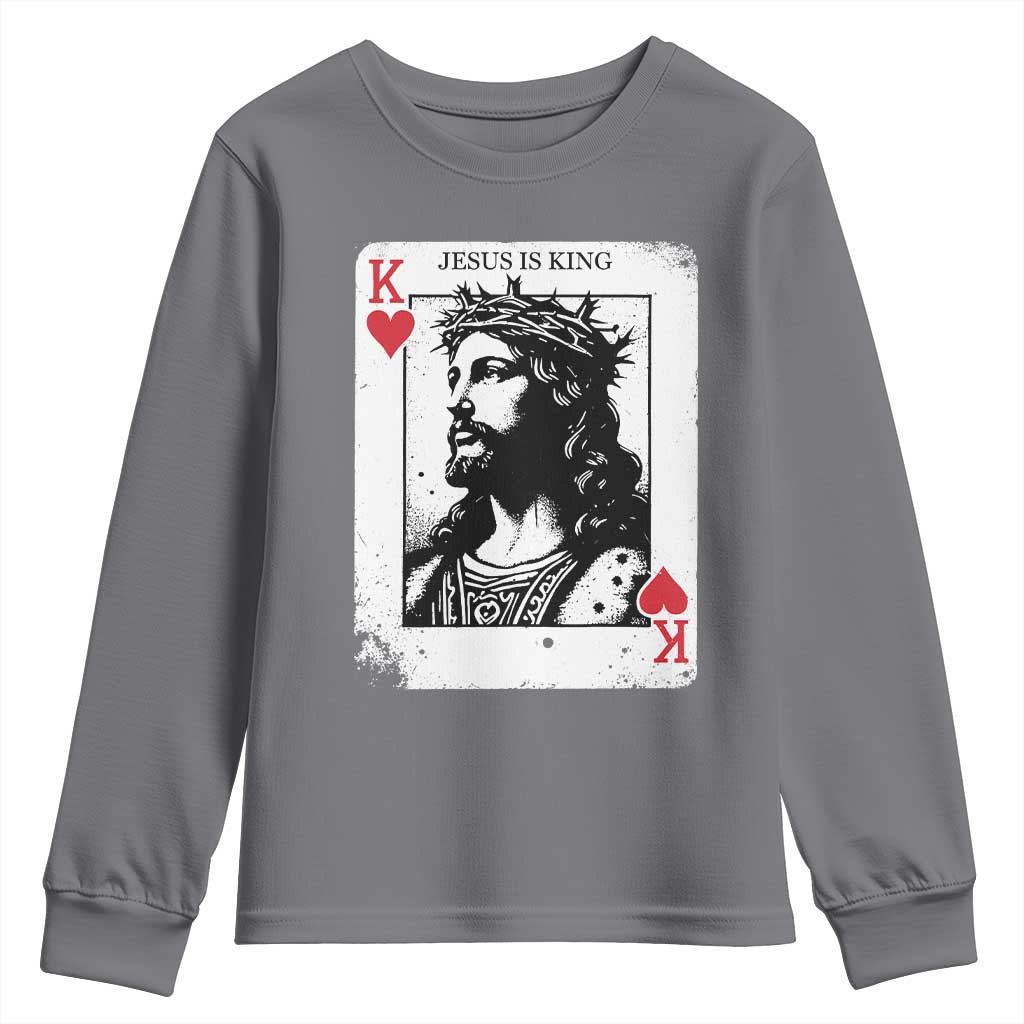 Jesus Is King Playing Card Graphic Youth Sweatshirt King of Hearts Christian Faith