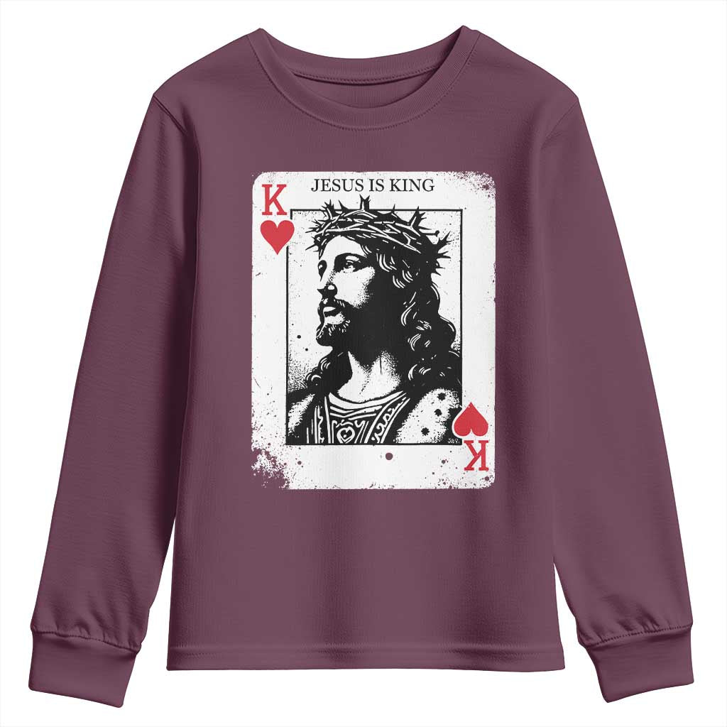 Jesus Is King Playing Card Graphic Youth Sweatshirt King of Hearts Christian Faith