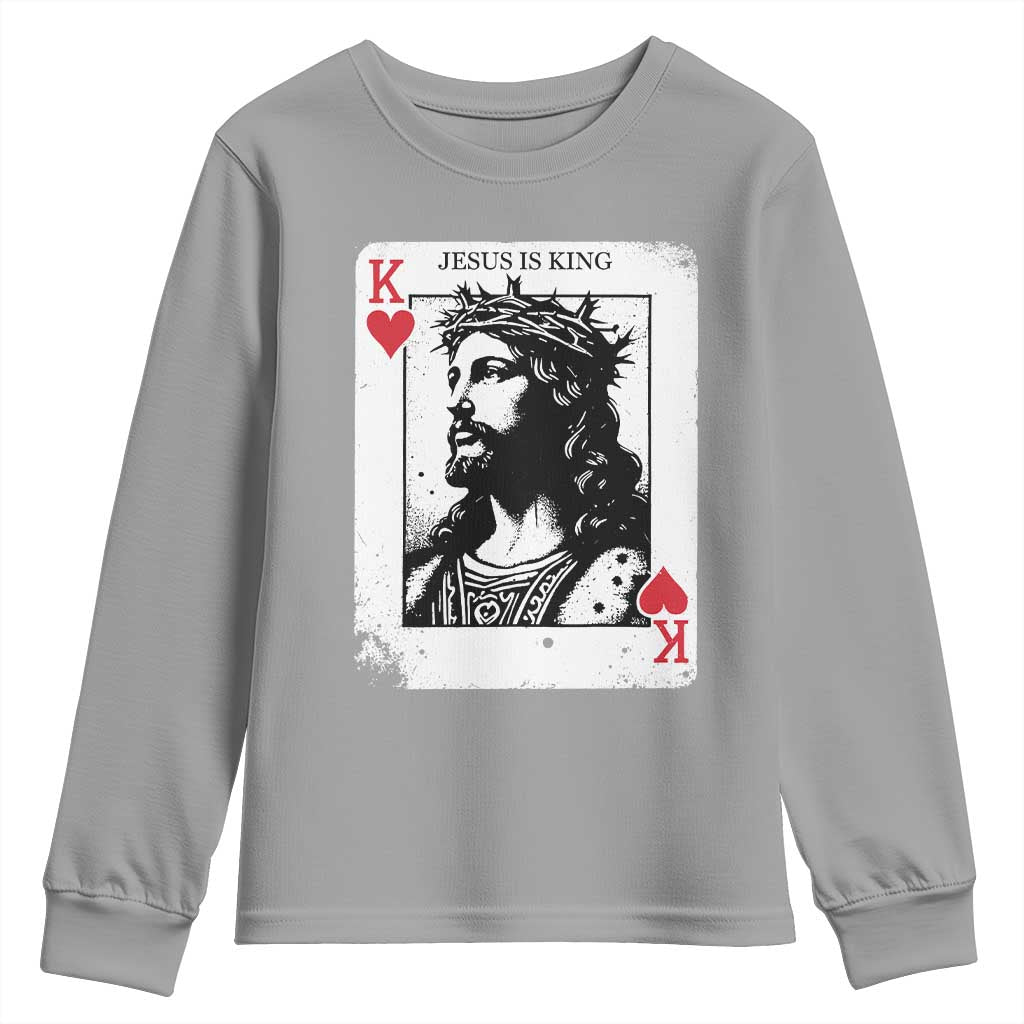 Jesus Is King Playing Card Graphic Youth Sweatshirt King of Hearts Christian Faith