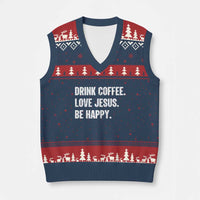Drink Coffee Love Jesus Be Happy V-Neck Knit Sweater Vest Inspirational Christian Lifestyle