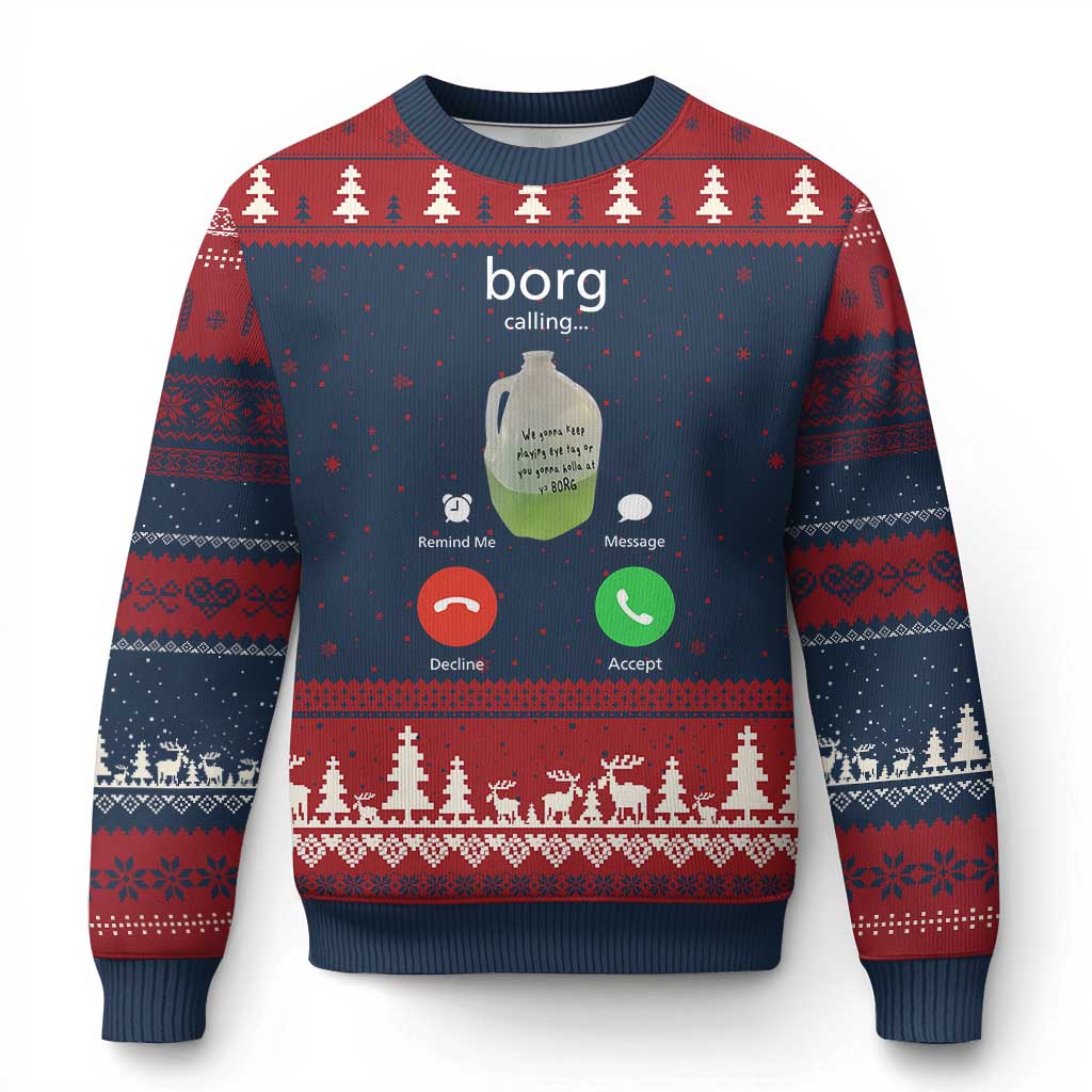 Funny Borg Drink Caling Meme Ugly Christmas Sweater College Party Drink Viral Humor