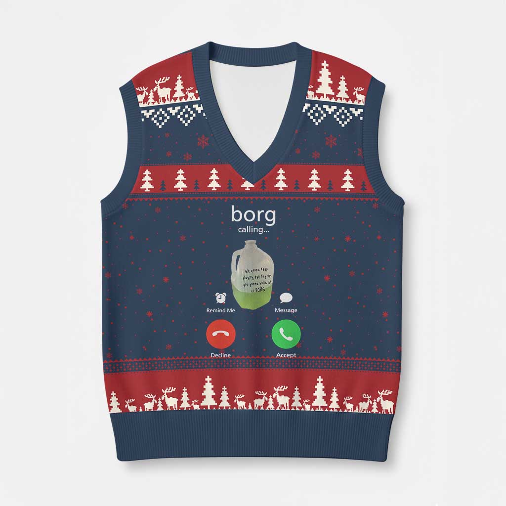 Funny Borg Drink Caling Meme V-Neck Knit Sweater Vest College Party Drink Viral Humor