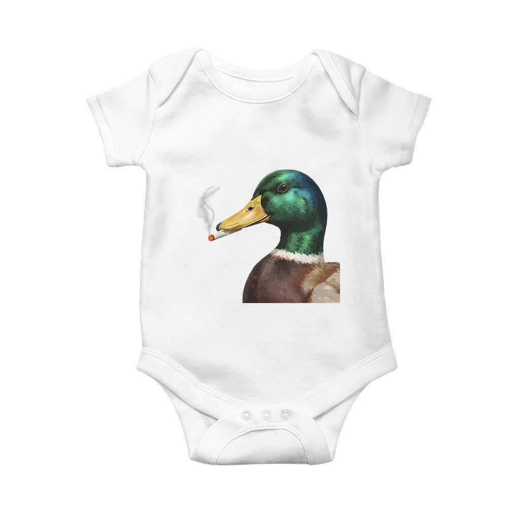 Smoking Mallard Meme Graphic Baby Onesie Chaotic Funny Wild Duck Attitude Viral Internet Humor