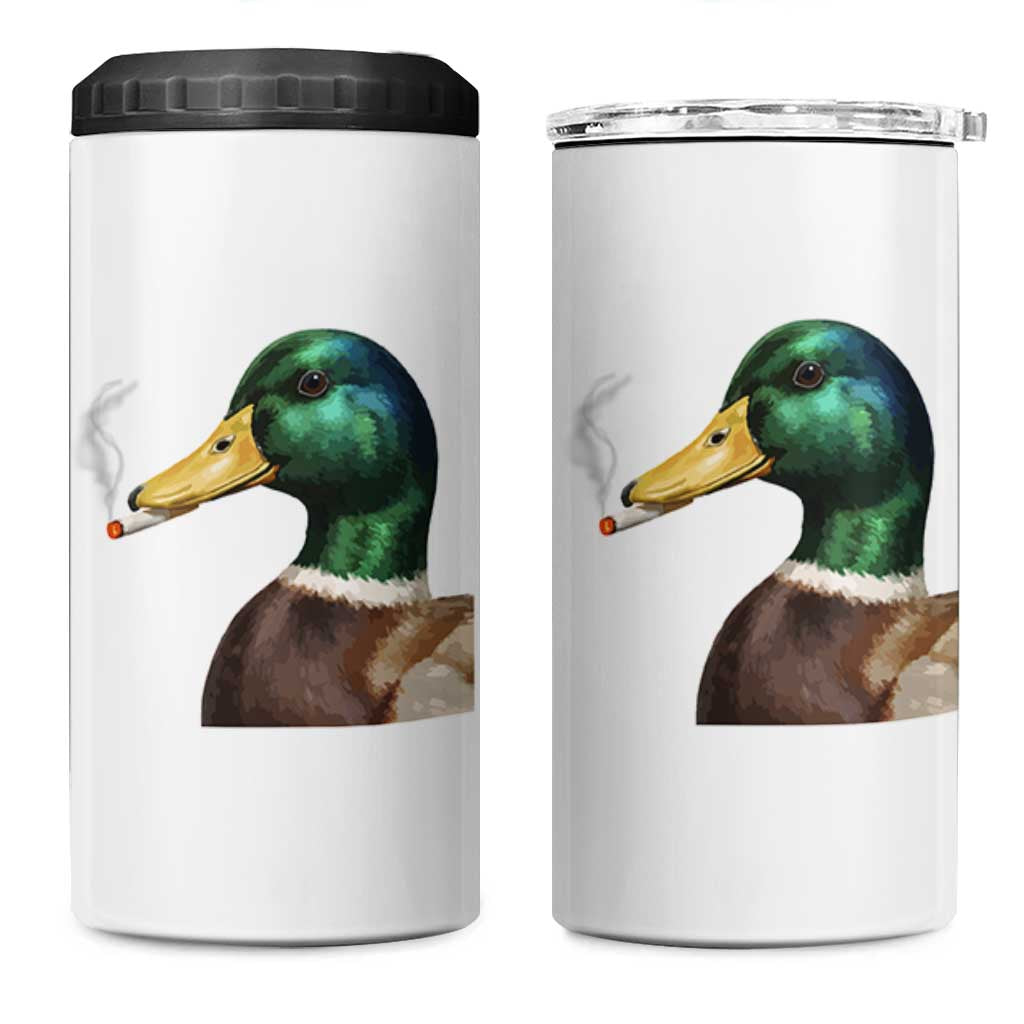 Smoking Mallard Meme Graphic 4 in 1 Can Cooler Tumbler Chaotic Funny Wild Duck Attitude Viral Internet Humor
