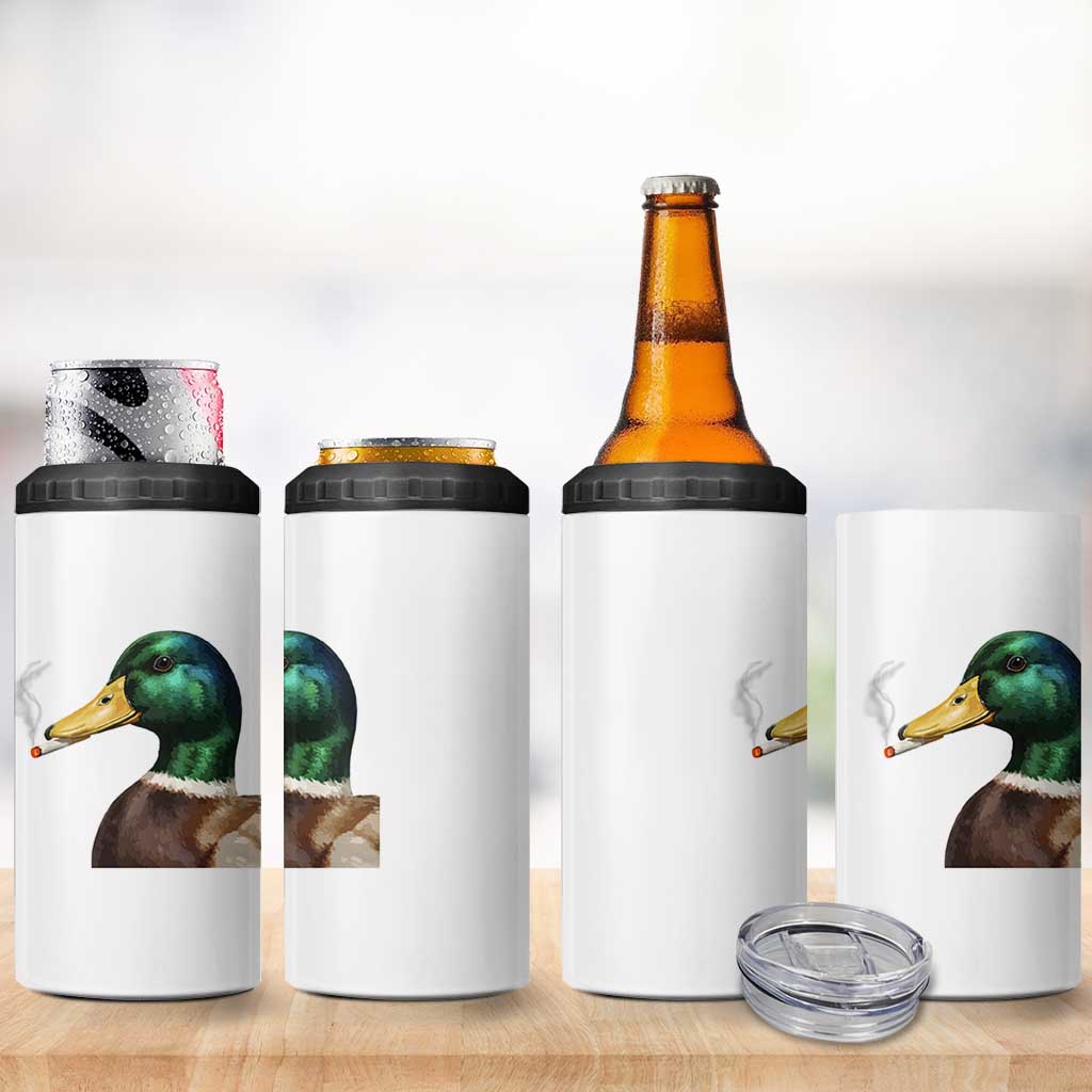 Smoking Mallard Meme Graphic 4 in 1 Can Cooler Tumbler Chaotic Funny Wild Duck Attitude Viral Internet Humor