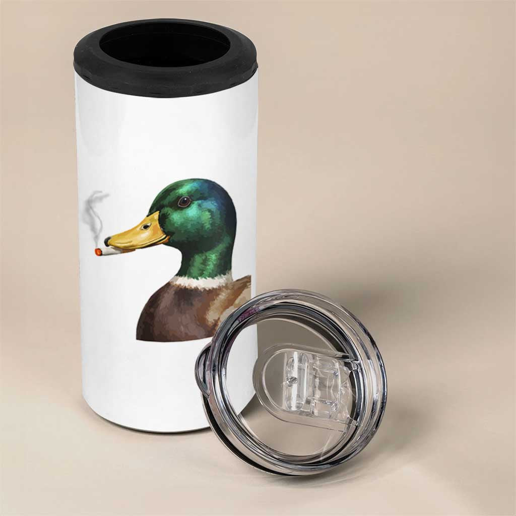 Smoking Mallard Meme Graphic 4 in 1 Can Cooler Tumbler Chaotic Funny Wild Duck Attitude Viral Internet Humor